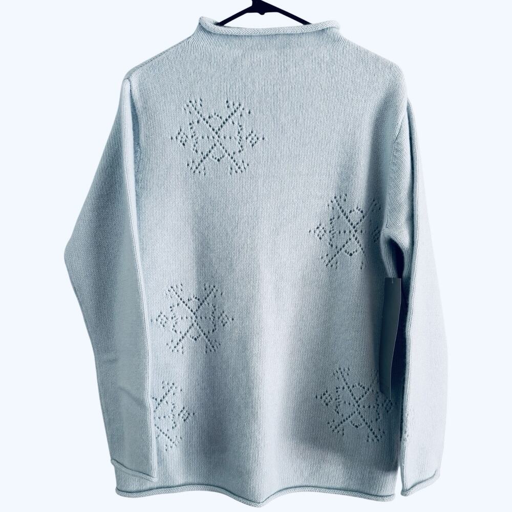 NWT Nordic Design Lambs Wool Angora Snowflake Pointelle Mock Neck Sweater MP